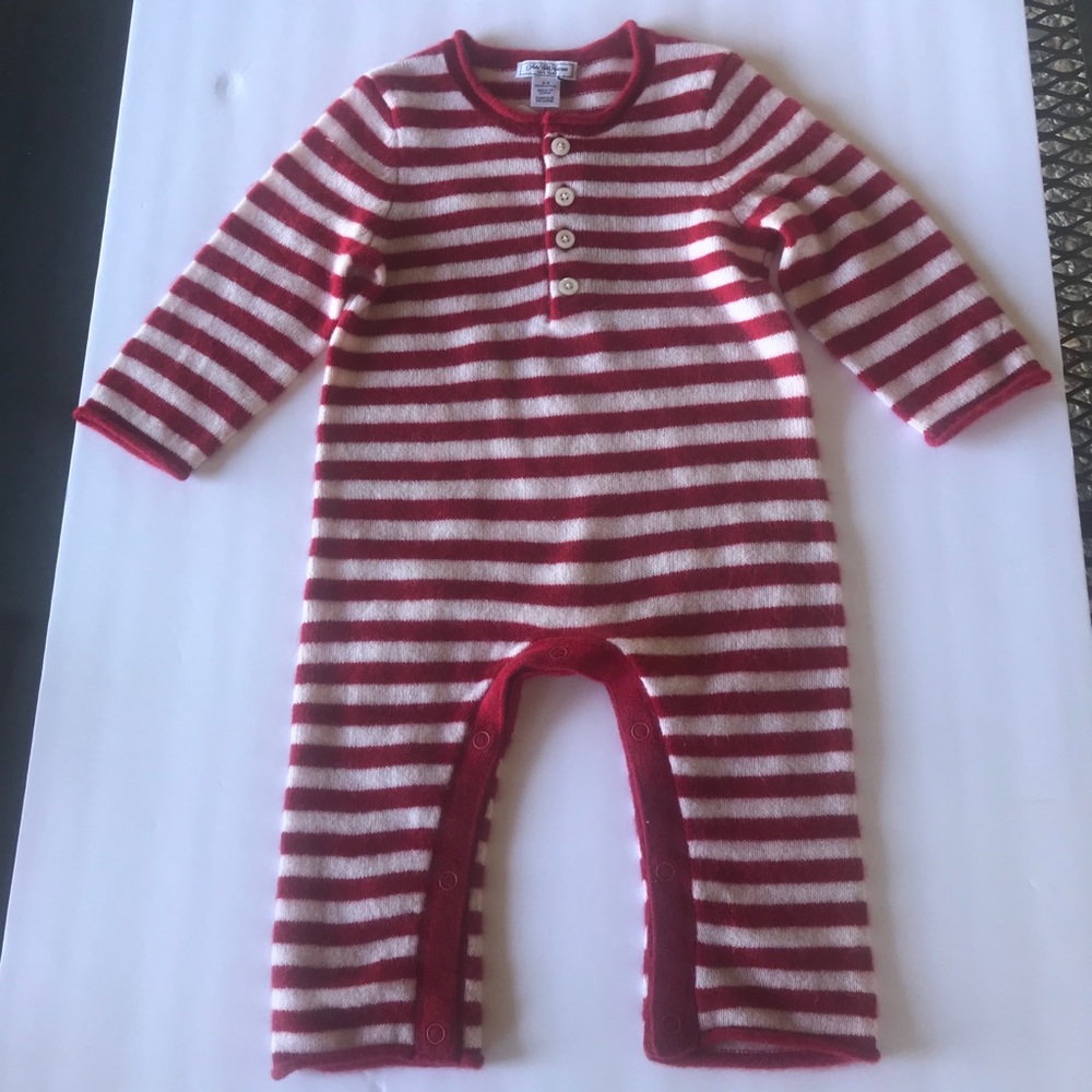 New cashmere onesie. Red /white striped. 3-6 month